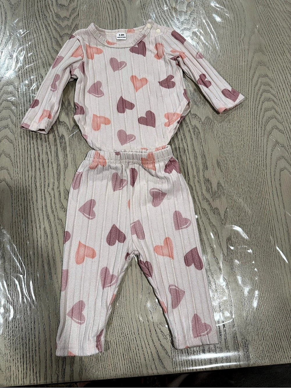 Baby Girl Ribbed Heart Print 2 Piece Outfit
